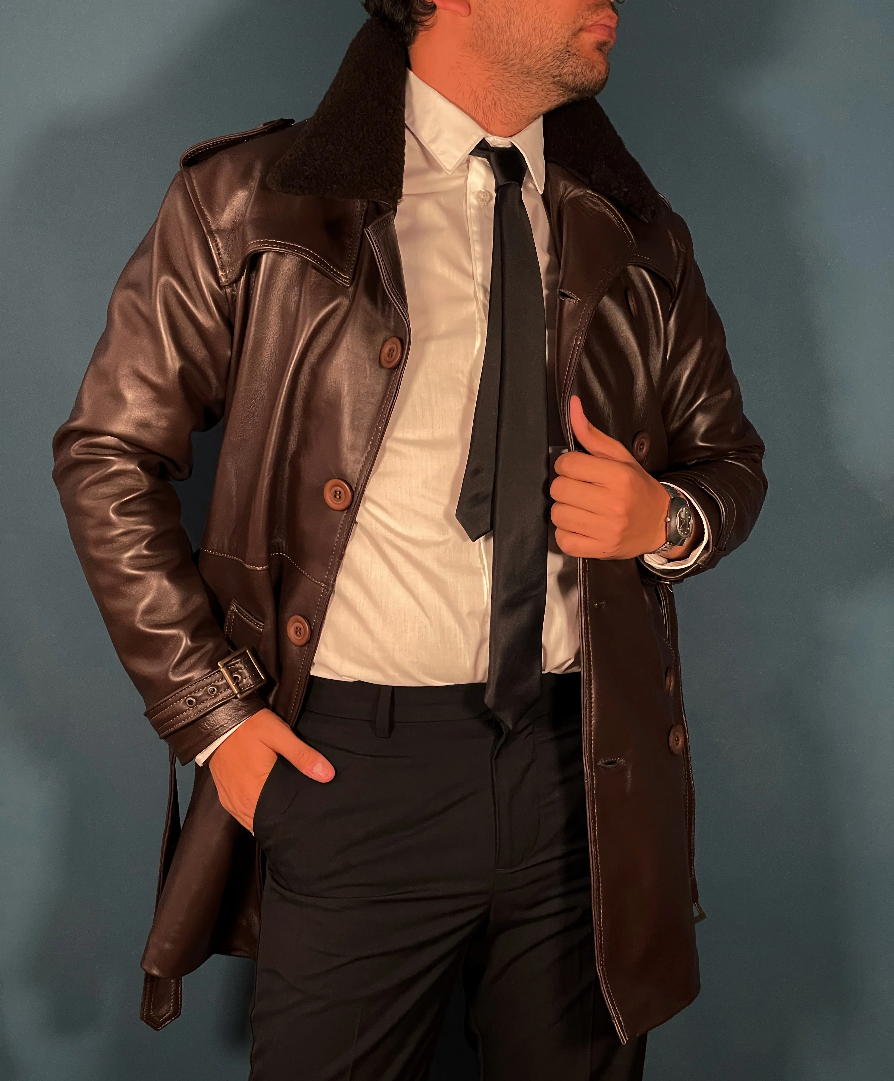 -Biker coat dark brown sheep- - Image 5