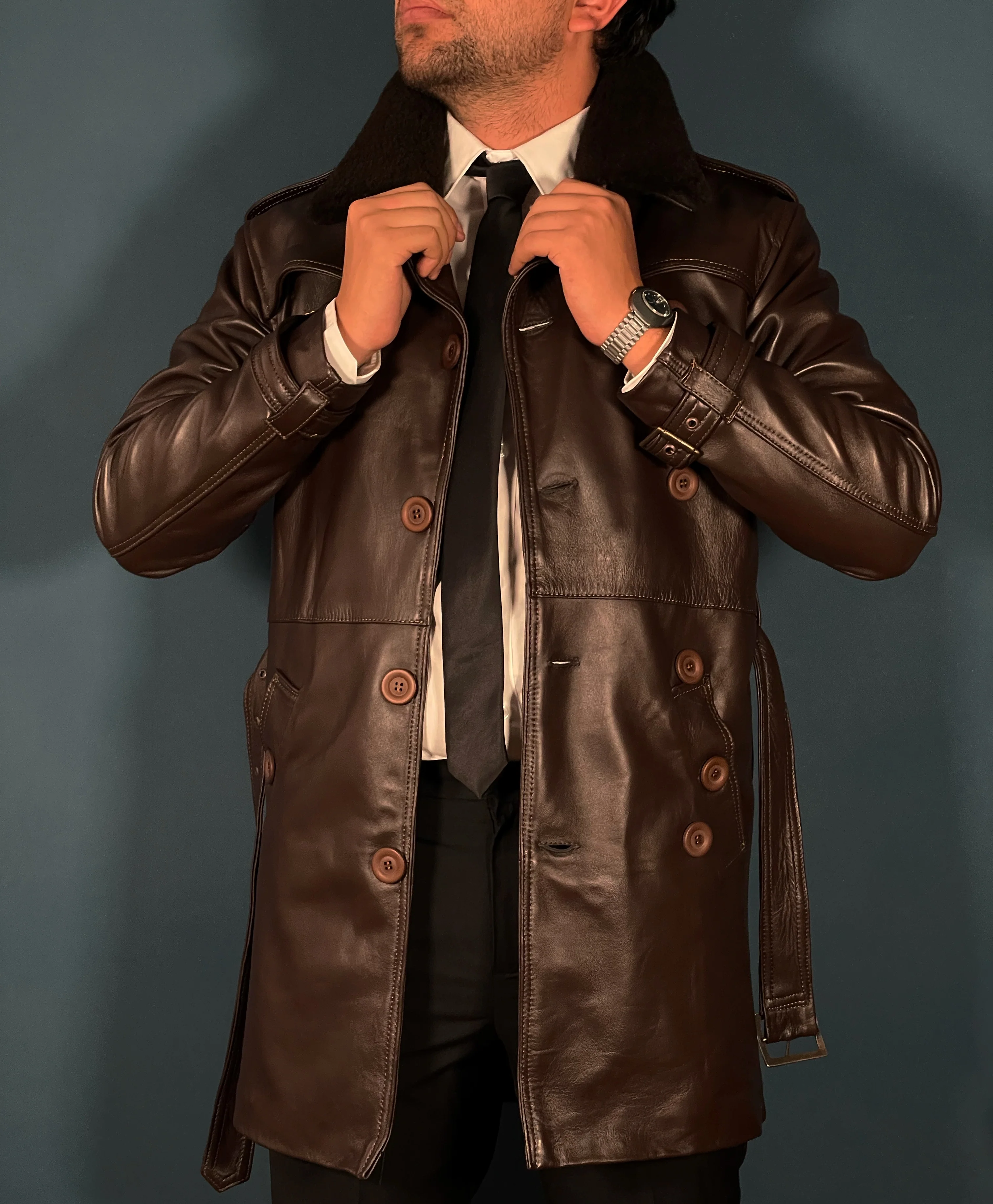 -Biker coat dark brown sheep- - Image 6